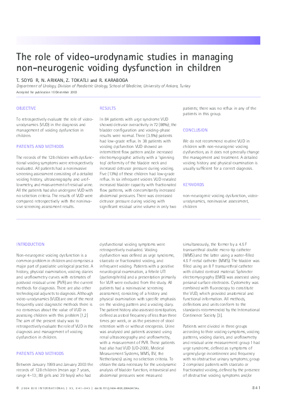 (PDF) The role of video-urodynamic studies in managing non-neurogenic ...