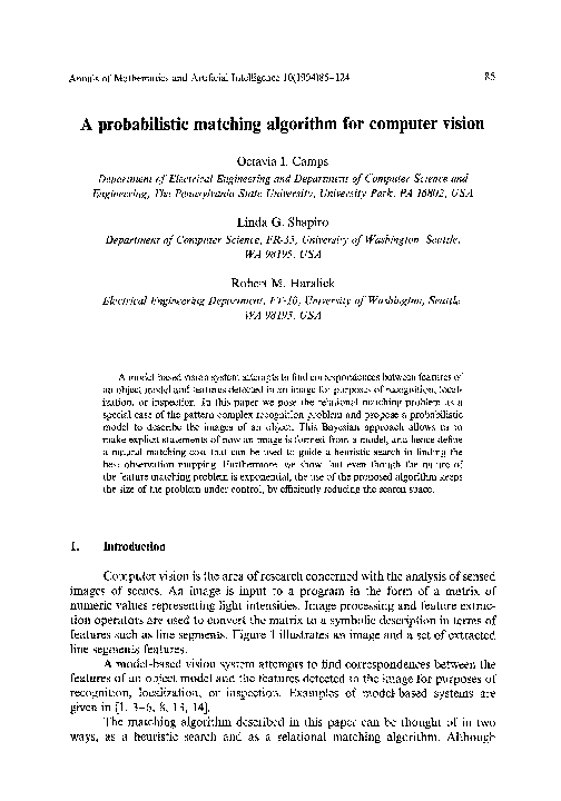 (PDF) A Probabilistic Matching Algorithm for Computer Vision