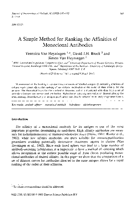 (PDF) A Simple Method for Ranking the Affinities of Monoclonal Antibodies