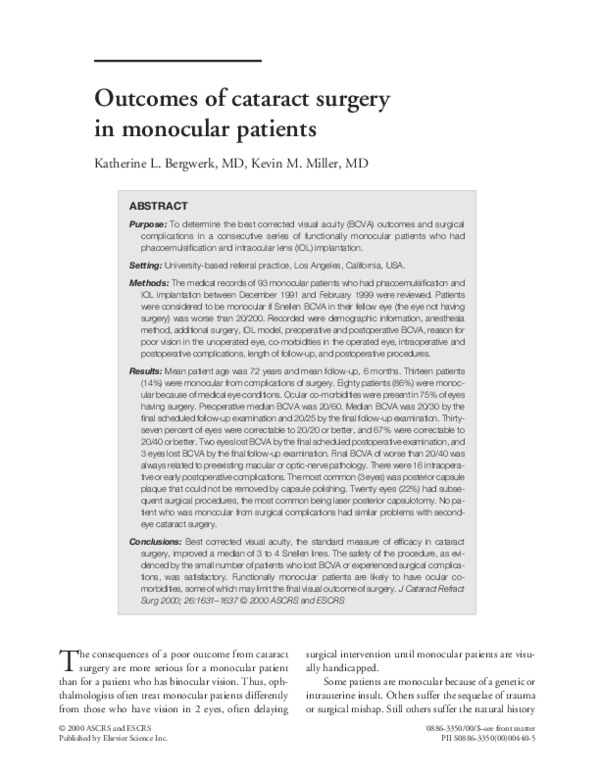 (PDF) of cataract surgery in monocular patients Kevin M