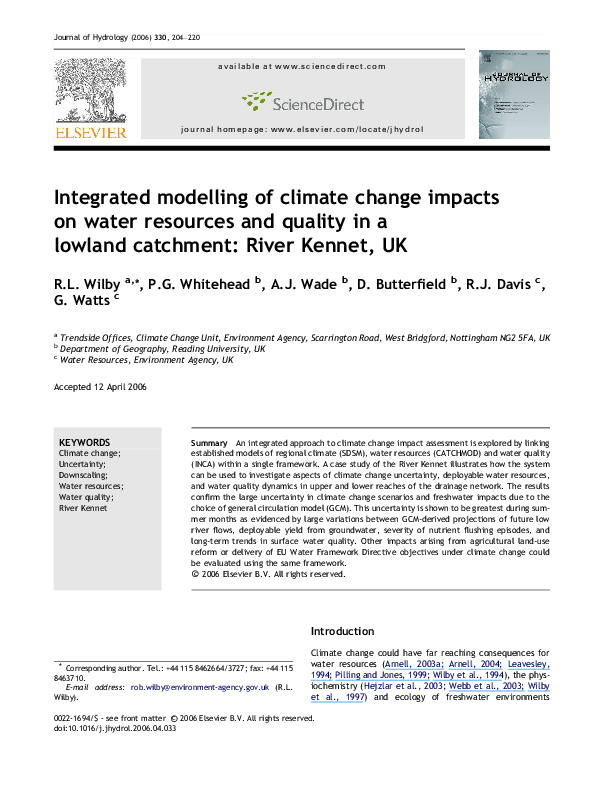 (PDF) Integrated modelling of climate change impacts on water resources ...