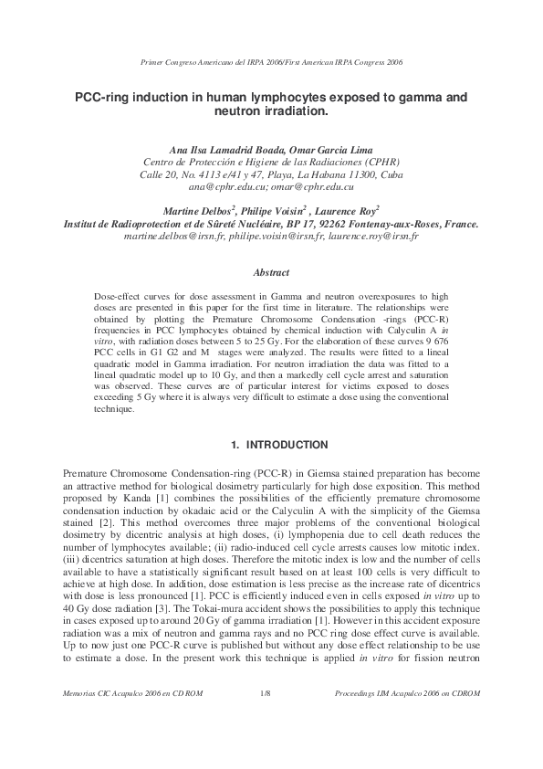 (PDF) PCC-ring Induction in Human Lymphocytes Exposed to Gamma and ...