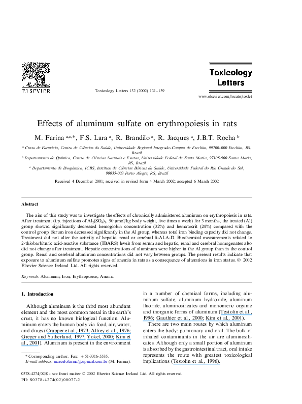 (PDF) Effects of aluminum sulfate on erythropoiesis in rats João