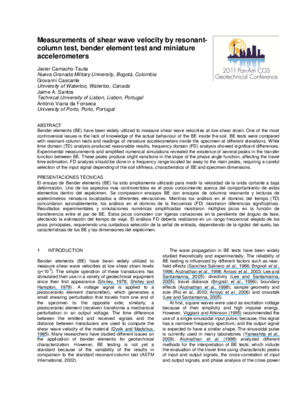 (PDF) Measurements of shear wave velocity by resonant-column test ...