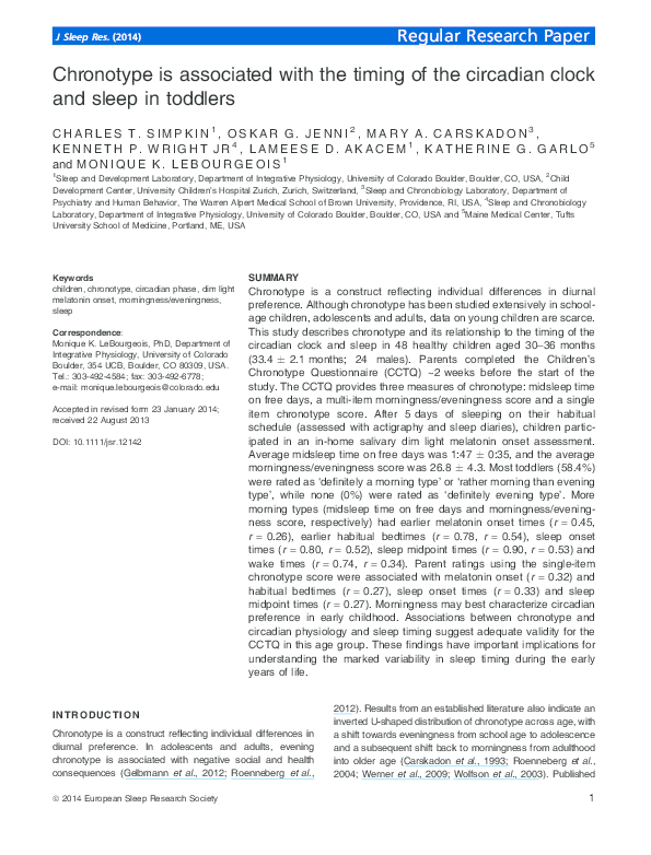 (PDF) Chronotype is associated with the timing of the circadian clock ...