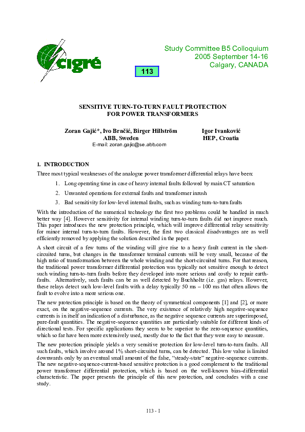 (PDF) SENSITIVE TURNTOTURN FAULT PROTECTION FOR POWER TRANSFORMERS