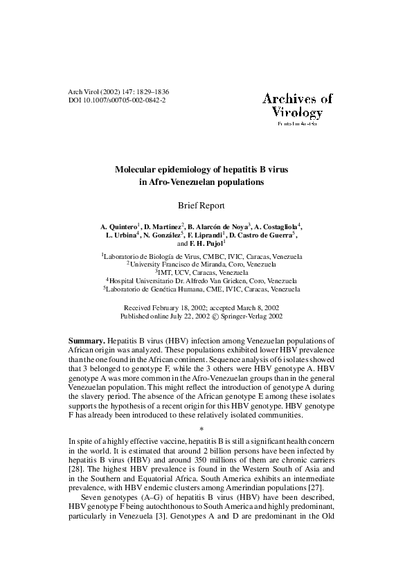 (PDF) Molecular epidemiology of hepatitis B virus in Afro-Venezuelan ...