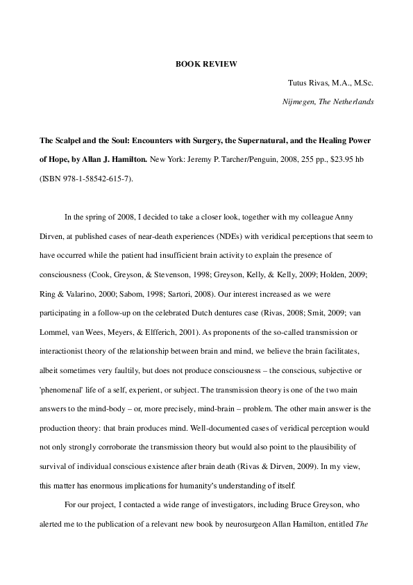 (PDF) Book Review of The Scalpel and The Soul by Allan J. Hamilton Titus Rivas Academia.edu