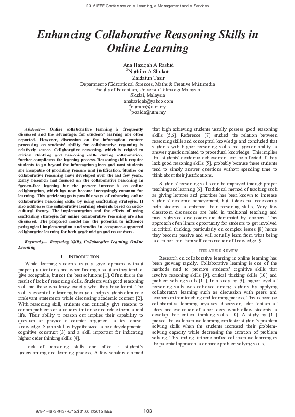 (PDF) Enhancing Collaborative Reasoning Skills in Online Learning