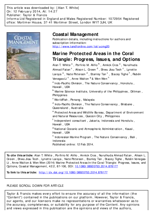 (PDF) Marine Protected Areas in the Coral Triangle: Progress, Issues
