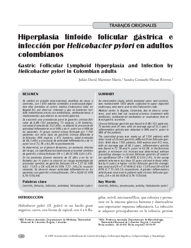 Gastritis cronica folicular con actividad moderada