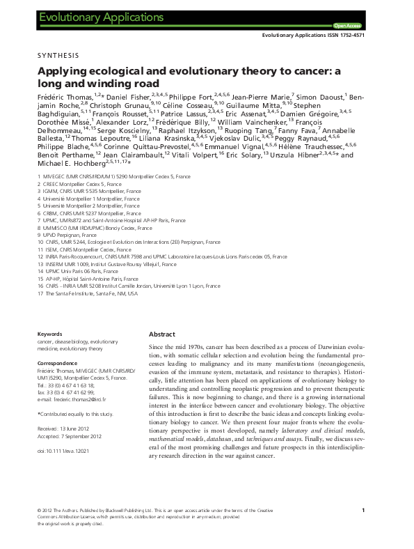 (PDF) Applying ecological and evolutionary theory to cancer: a long and ...