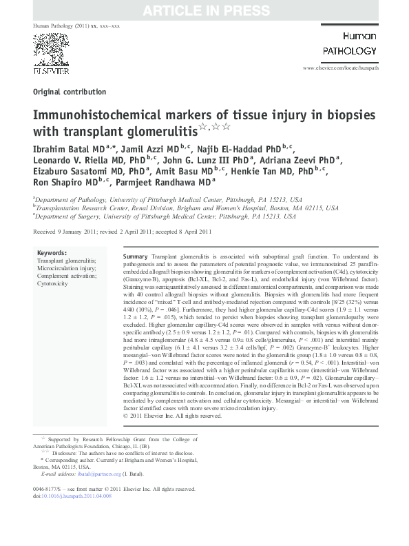 (PDF) Immunohistochemical markers of tissue injury in biopsies with ...