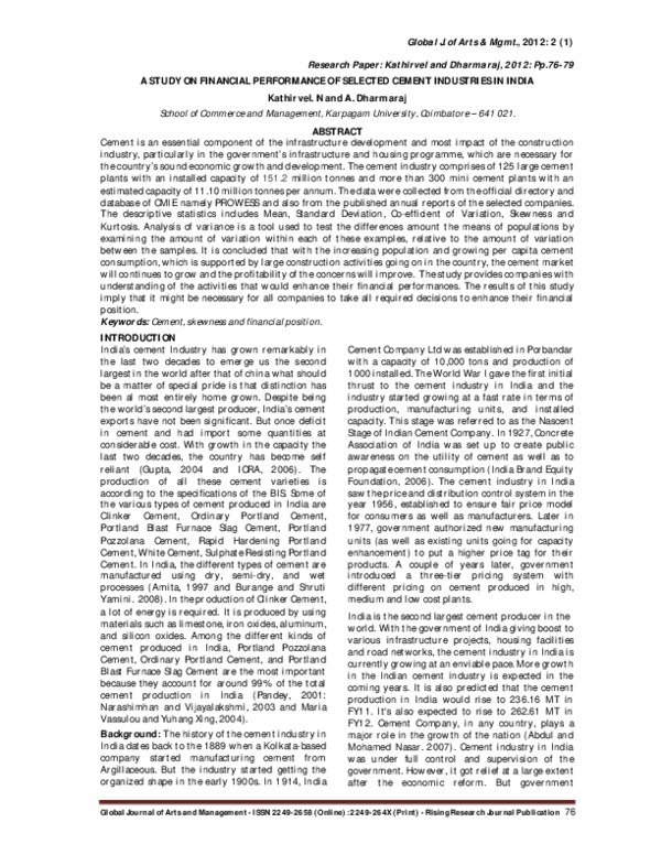 (PDF) A STUDY ON FINANCIAL PERFORMANCE OF SELECTED CEMENT INDUSTRIES IN ...