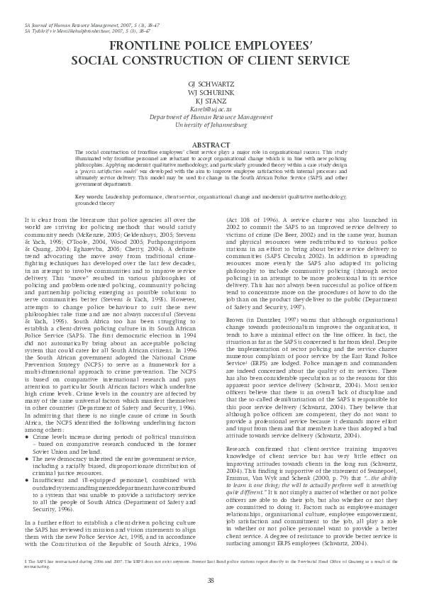 (PDF) Frontline police employees’ social construction of client service