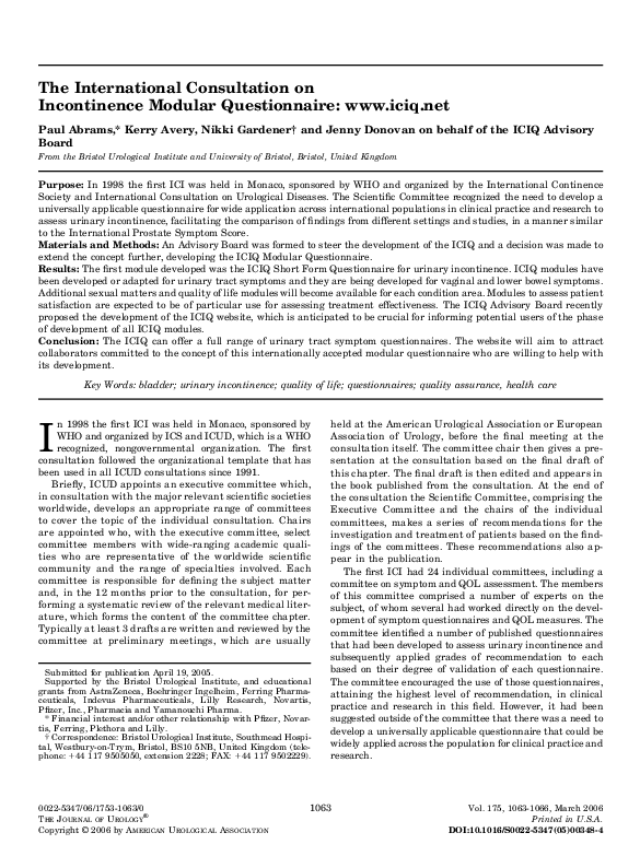 (PDF) The International Consultation on Incontinence Modular