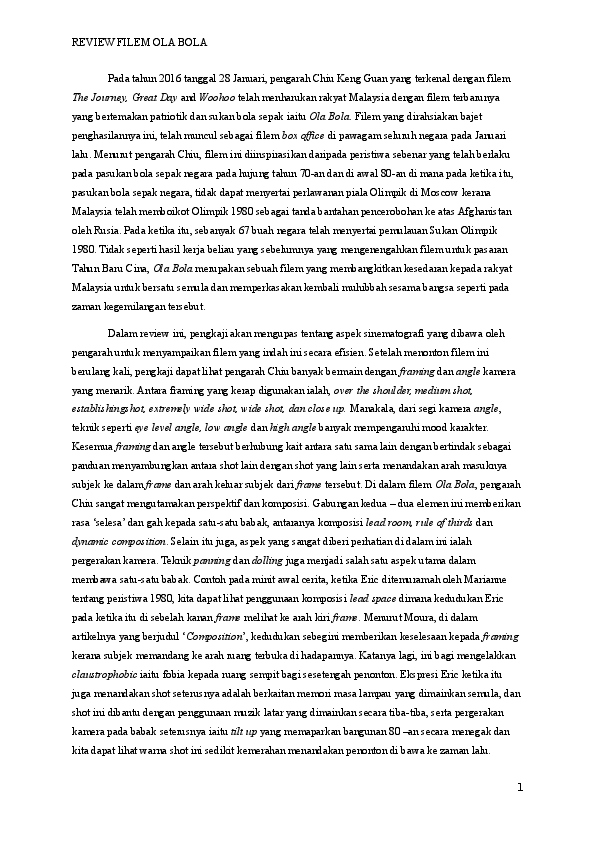 Doc Review Ola Bola Sinematografi Syam Mimi Academia Edu