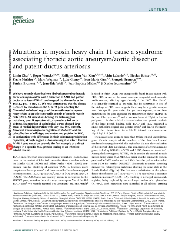 (PDF) Mutations in myosin heavy chain 11 cause a syndrome associating ...