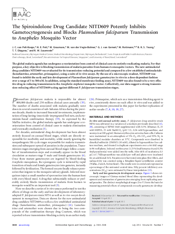 (PDF) The Spiroindolone Drug Candidate NITD609 Potently Inhibits ...