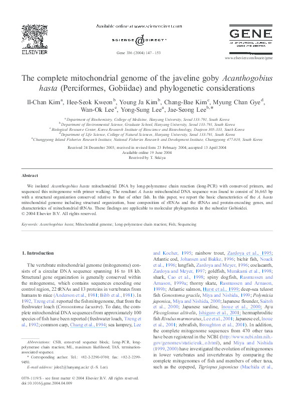 (PDF) The complete mitochondrial genome of the javeline goby ...