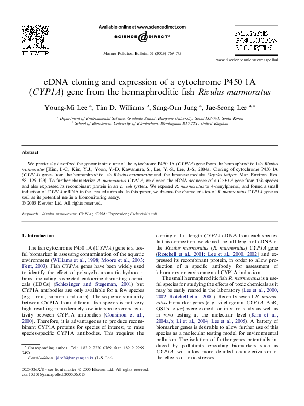 (PDF) cDNA cloning and expression of a cytochrome P450 1A (CYP1A) gene ...