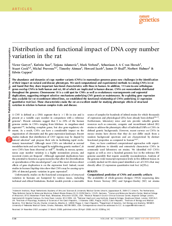(PDF) Distribution and functional impact of DNA copy number variation ...