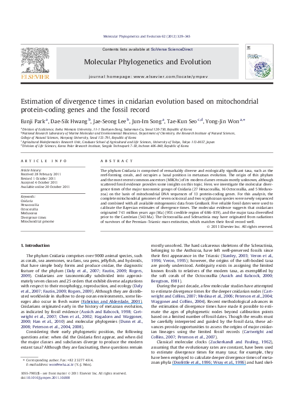 (PDF) Estimation of divergence times in cnidarian evolution based on ...