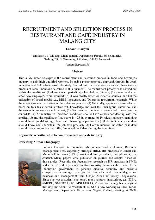 PDF) RECRUITMENT AND SELECTION PROCESS IN RESTAURANT AND CAFÉ 