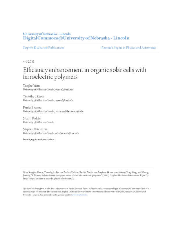 (PDF) Efficiency enhancement in organic solar cells with ferroelectric ...