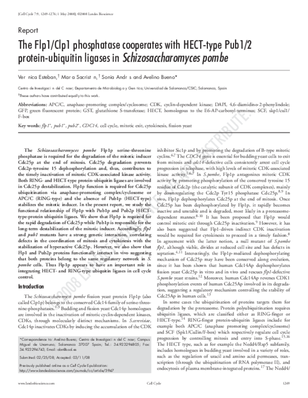 (PDF) The Flp1/Clp1 phosphatase cooperates with HECT-type Pub1/2 ...