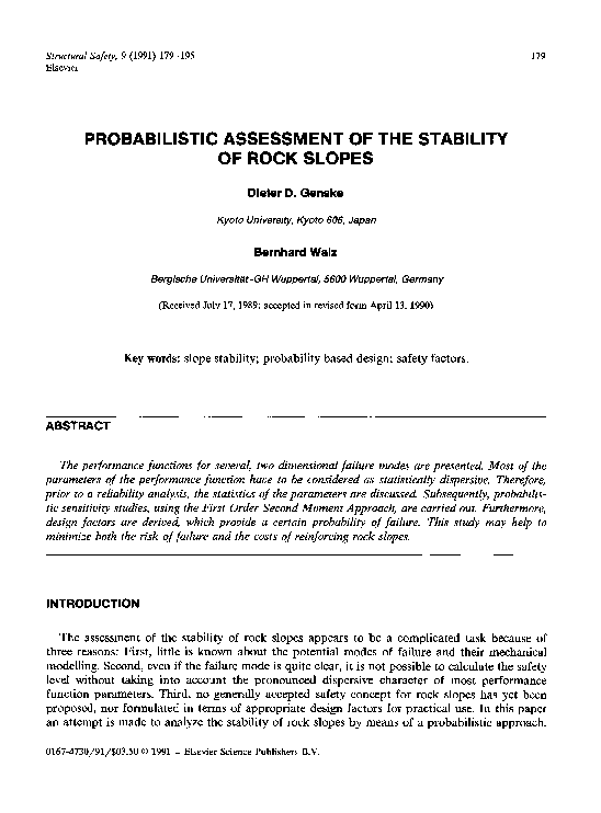 (PDF) Probabilistic assessment of the stability of rock slopes