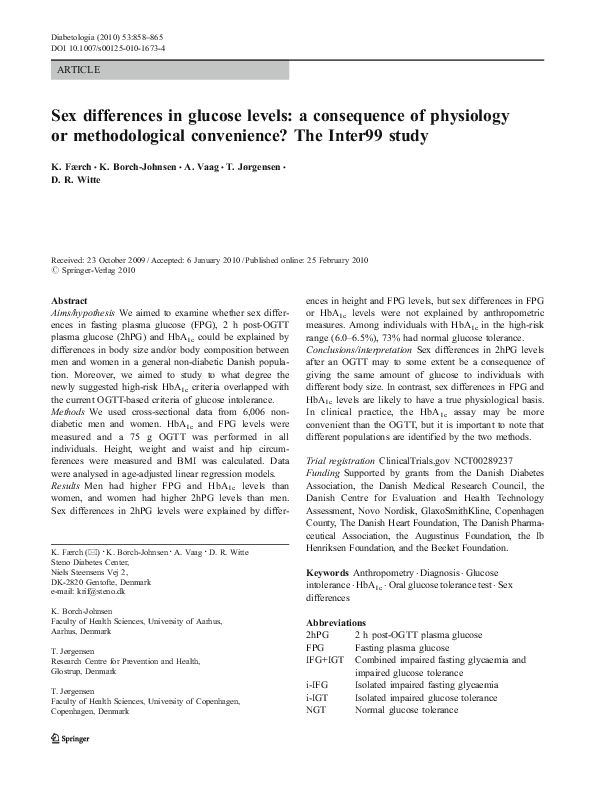 (PDF) Sex differences in glucose levels: a consequence of physiology or ...
