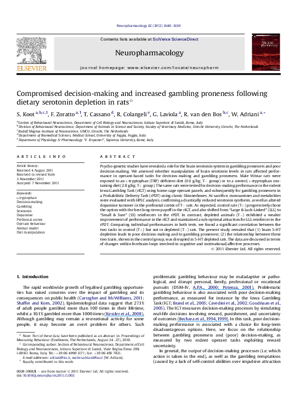 (PDF) Compromised decision-making and increased gambling proneness ...