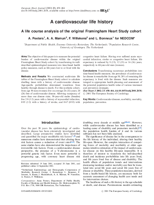 (PDF) A cardiovascular life history A life course analysis of the ...