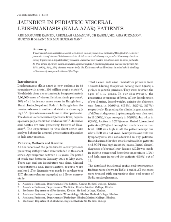 (PDF) Jaundice in Pediatric Visceral Leishmaniasis (Kalaazar) Patients