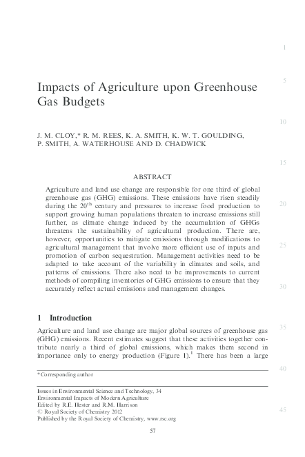 (PDF) Impacts of Agriculture upon Greenhouse Gas Budgets