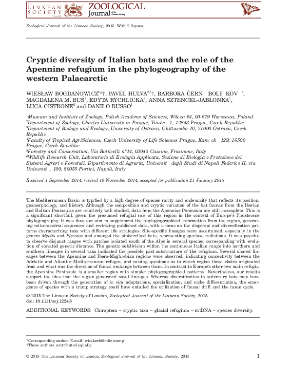 (PDF) Cryptic diversity of Italian bats and the role of the Apennine ...