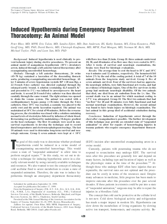 (PDF) Induced Hypothermia during Emergency Department Thoracotomy: An ...