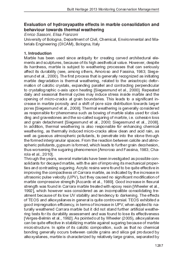 (PDF) Evaluation of hydroxyapatite effects in marble consolidation and ...