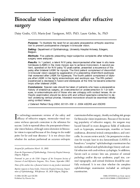 (PDF) Binocular vision impairment after refractive surgery Mariejosé
