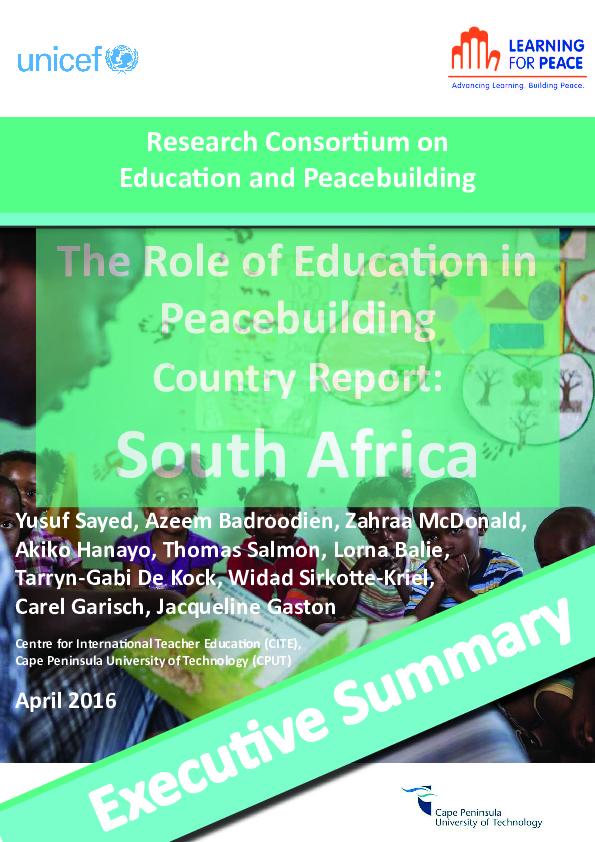 (PDF) The Role of Education in Peacebuilding South Africa