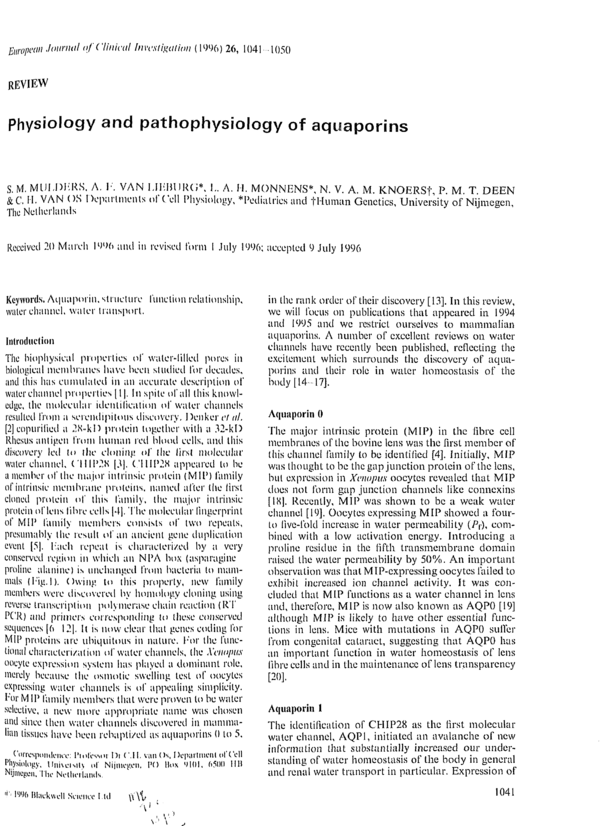(PDF) Physiology and pathophysiology of aquaporins