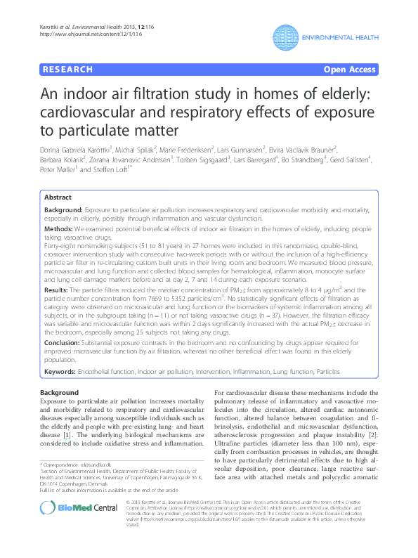 (PDF) An indoor air filtration study in homes of elderly ...