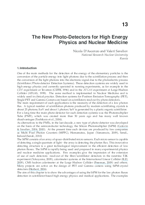 (PDF) The New Photo-Detectors for High Energy Physics and Nuclear Medicine