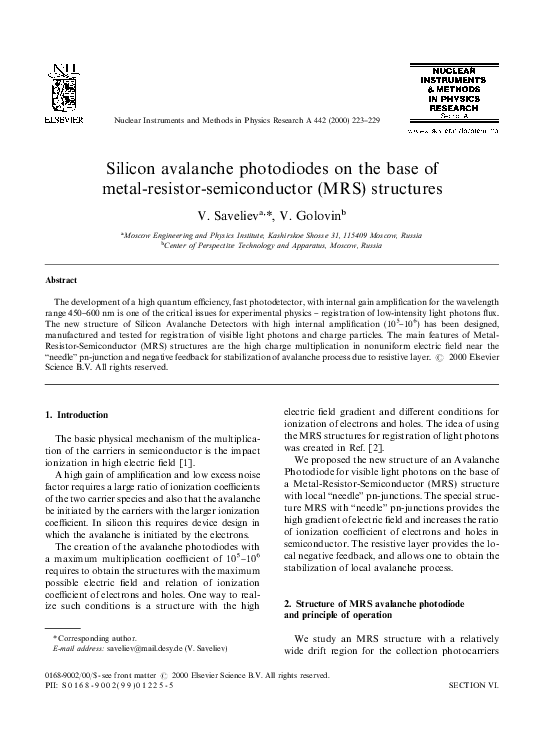 (PDF) Silicon avalanche photodiodes on the base of metal-resistor ...