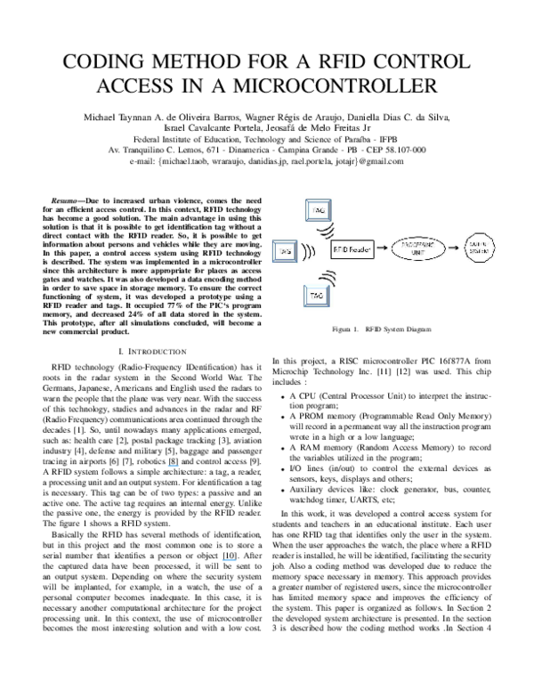 (PDF) Coding Method For a RFID Control Access in a Microcontroller