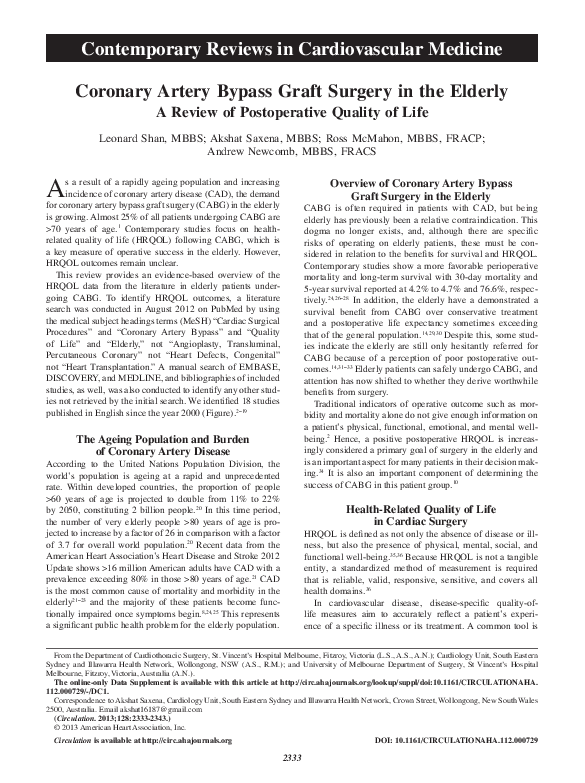 (PDF) Coronary Artery Bypass Graft Surgery in the Elderly: A Review of ...