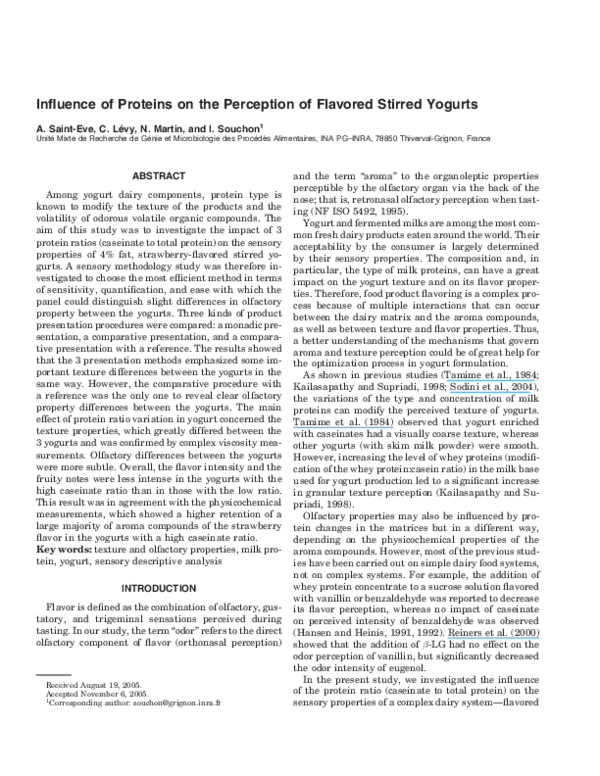 (PDF) Influence of proteins on the perception of flavored stirred yogurts