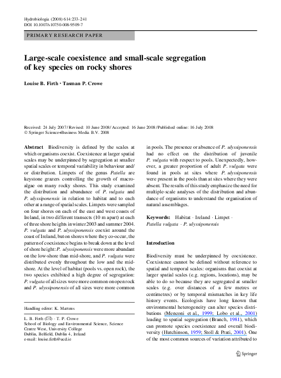 (PDF) Large-scale coexistence and small-scale segregation of key ...