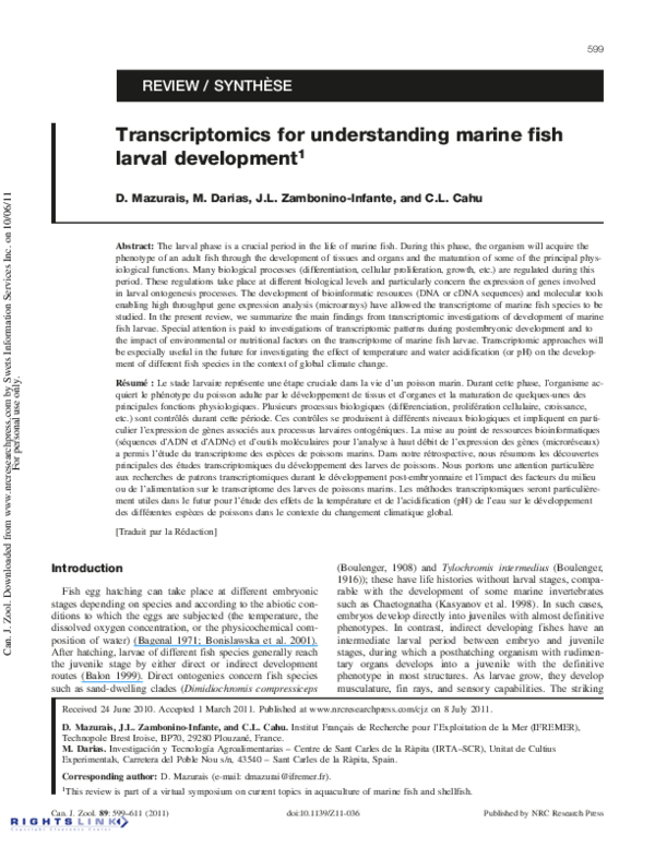 (PDF) Transcriptomics for understanding marine fish larval development ...